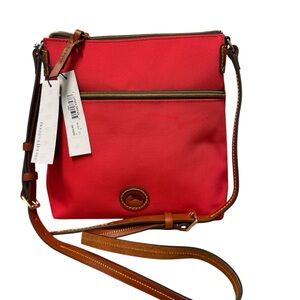 Dooney & Bourke Red Nylon Crossbody with Brown Leather Trim